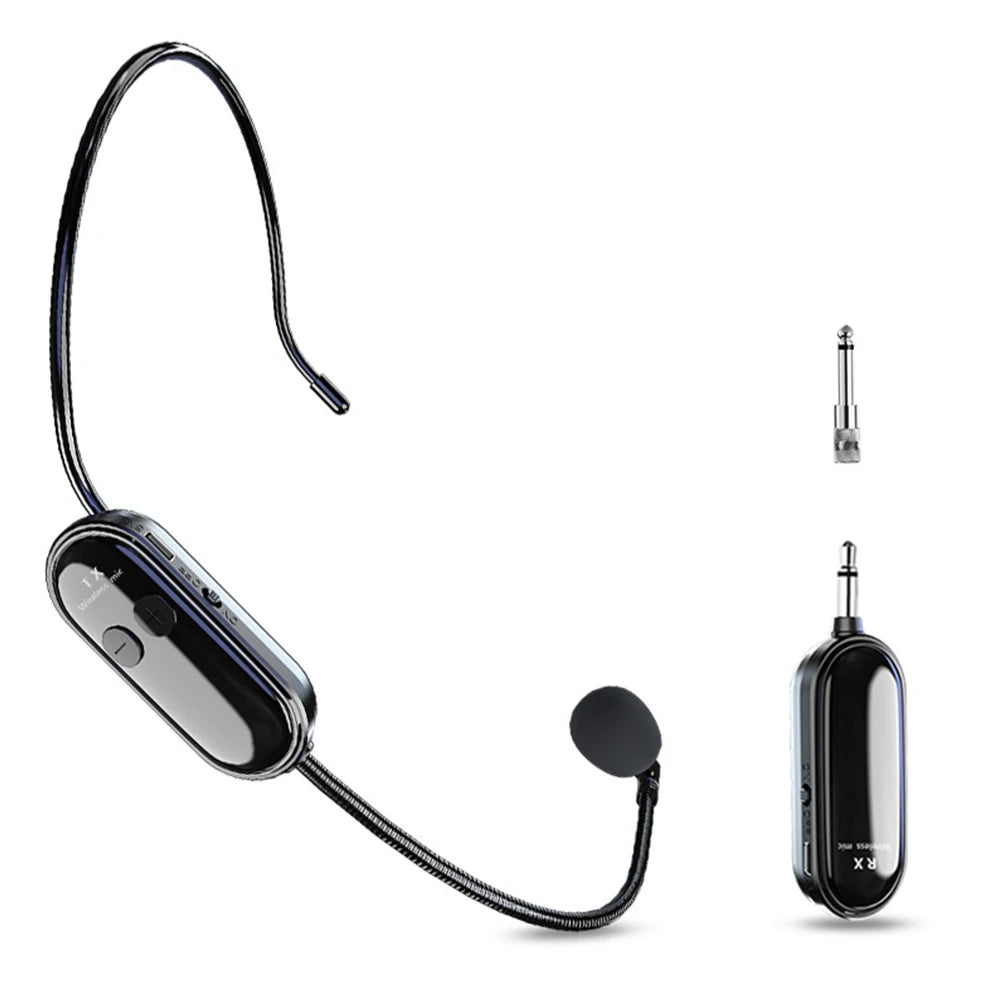2.4G Wireless Microphone Headset Long Range Wireless Microphone System Head Handheld Mic 2 in 1 for Teach Outdoor Speech Qme 1Set