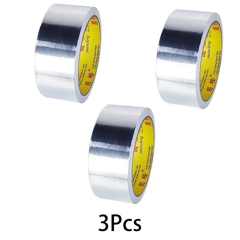 1Roll High Temperature Resistant Aluminum Foil Tape, Waterproof and Oil-proof, Flame-retardant and Sun-proof, Hand-tearable Qme 3rolls-width-38mm 20M