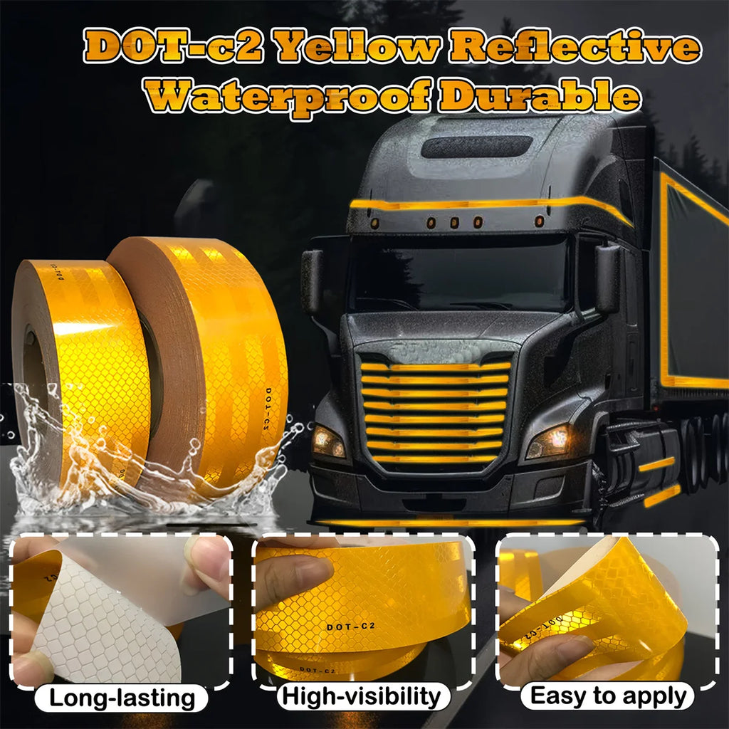 High Conspicuity Yellow Reflective Tape Prismatic Retro Reflector Sticker Waterproof Reflective Strip For Truck Trailer Qme