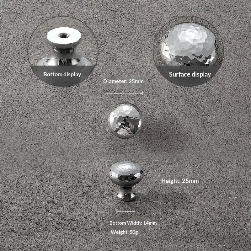 Brass Silver Ball Furniture Pull Handles - Hand-forged Hammer Cabinet Door Drawer Knob Kitchen Wardrobe Cupboard Hardware Qme A1