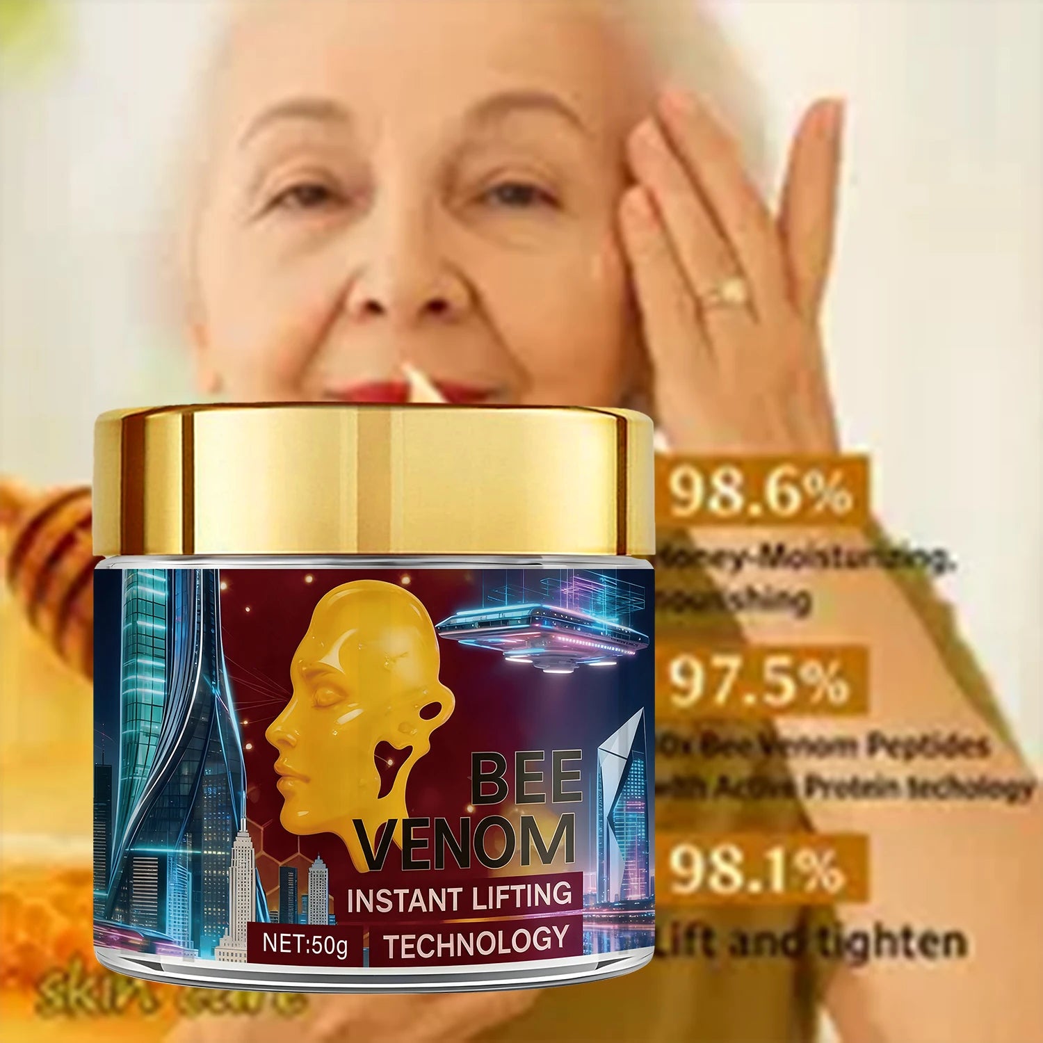 Bee Venom Instant Lifting Cream with Retinol & Arbutin - Moisturizing & Firming Face Cream for Confident, Soft Skin Qme