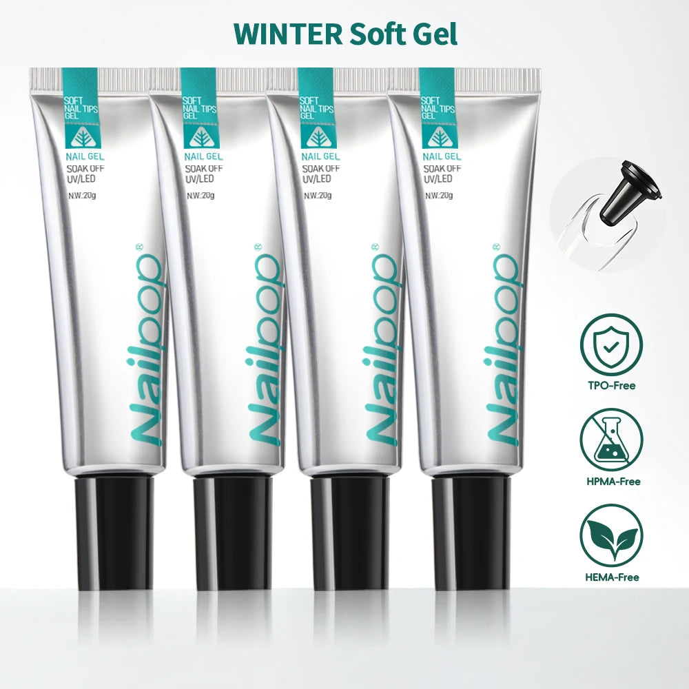 Nailpop Soft Nail Tips Gel Summer Flat-end Winter Pointed-tip Vitamin Qme Winter Soft Gel 4PC