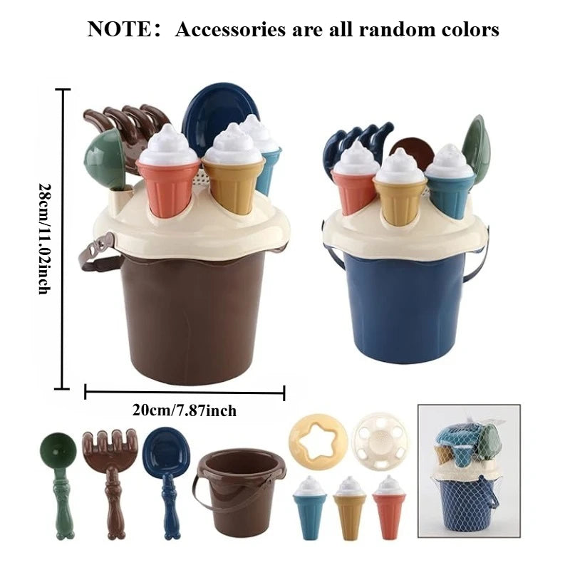 Kids Beach Toy Digging Sands Tool Sand Toys Set with Shovel Rake Water Bucket Ice Cream Mold for Toddler Boy Girl Birthday Gifts Qme