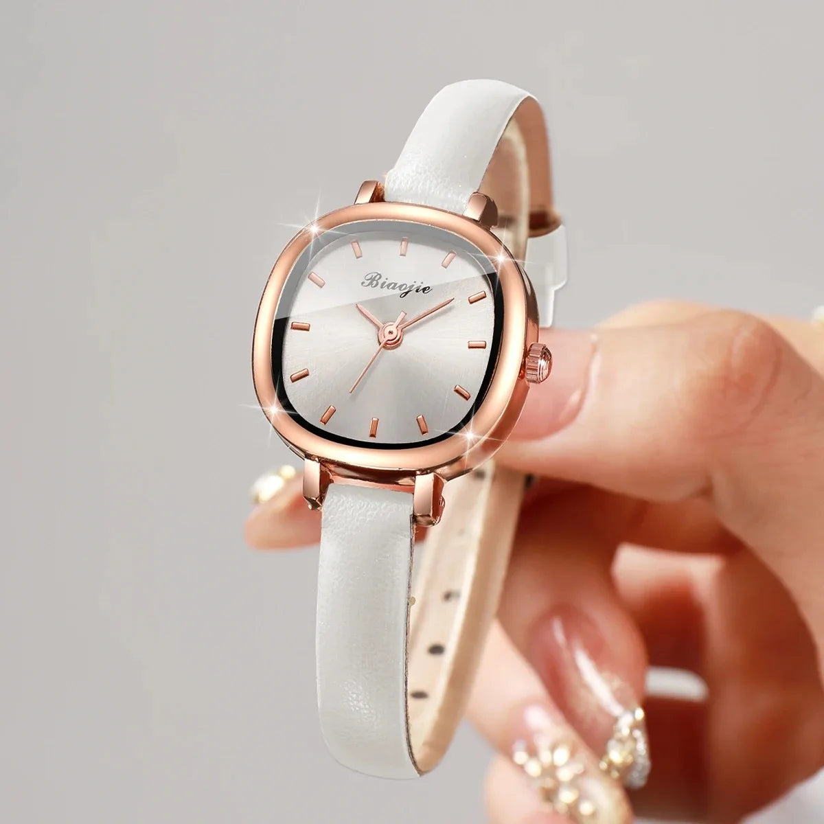 Women's Rose Gold Watch and Jewelry Combo Set, White Dial Watch + White Heart Bracelet + Necklace + Earrings, Perfect Gift Qme