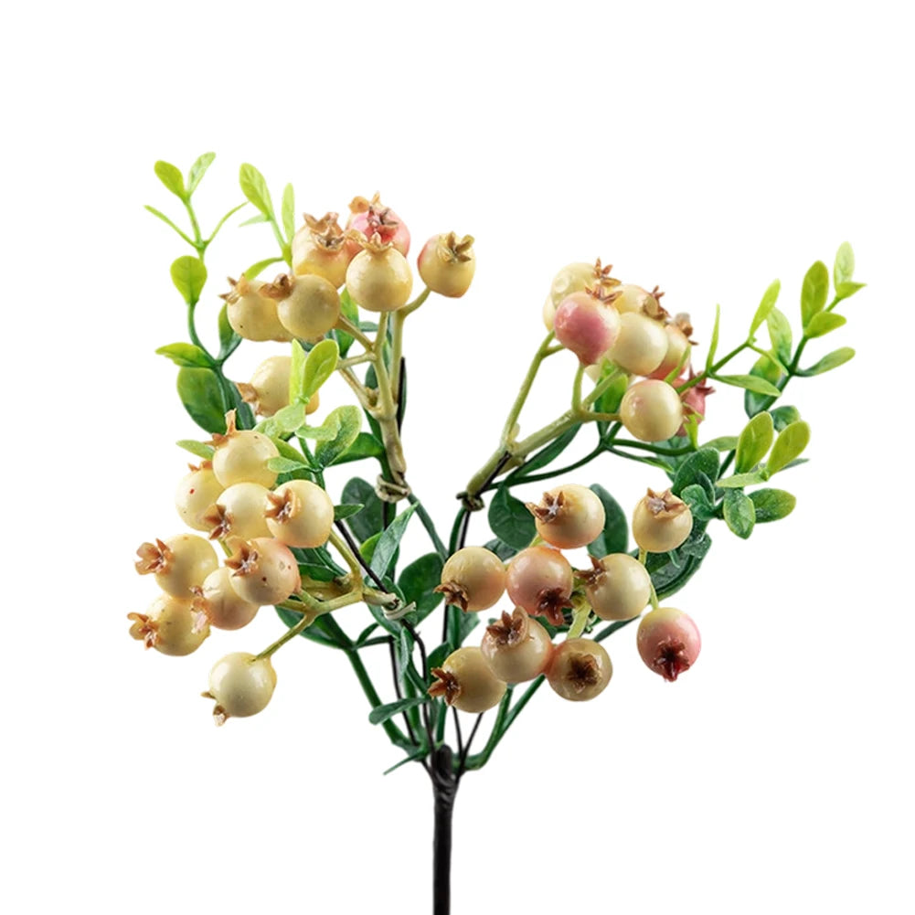 1 Pc Artificial Pomegranate Long Branch Vibrant Artificial Berry Flowers Weddings, Parties Home Decor Qme White and pink