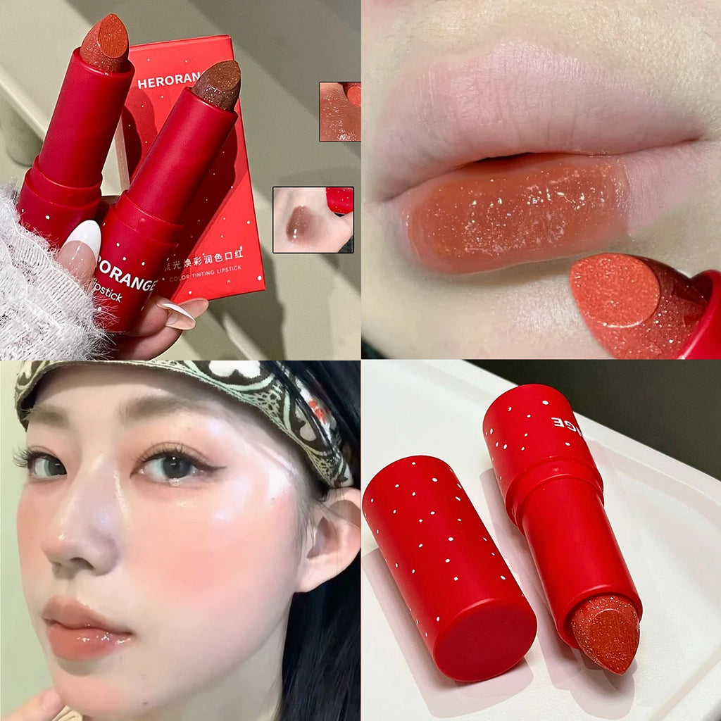 Purple Grape Lipstick Mirror Glitter Solid Lip Gloss Moisturizing Colored Lip Balm Red Brown Jelly Tint Non-Sticky Makeup Qme