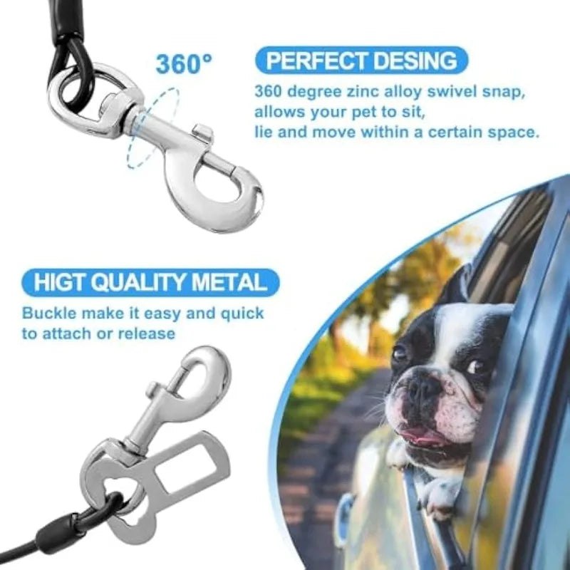 1 piece of dog car wire rope safety belt, metal non chew rope vehicle dog accessory, double clip and buckle lock Qme