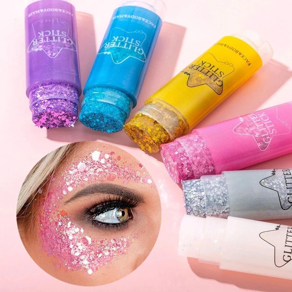 Sparkling Sequins Glitter Gel Stick Highgloss Shine White Pearl Pink Eyeshadow Glitter Face Body Painting Brighten Stage Makeup Qme