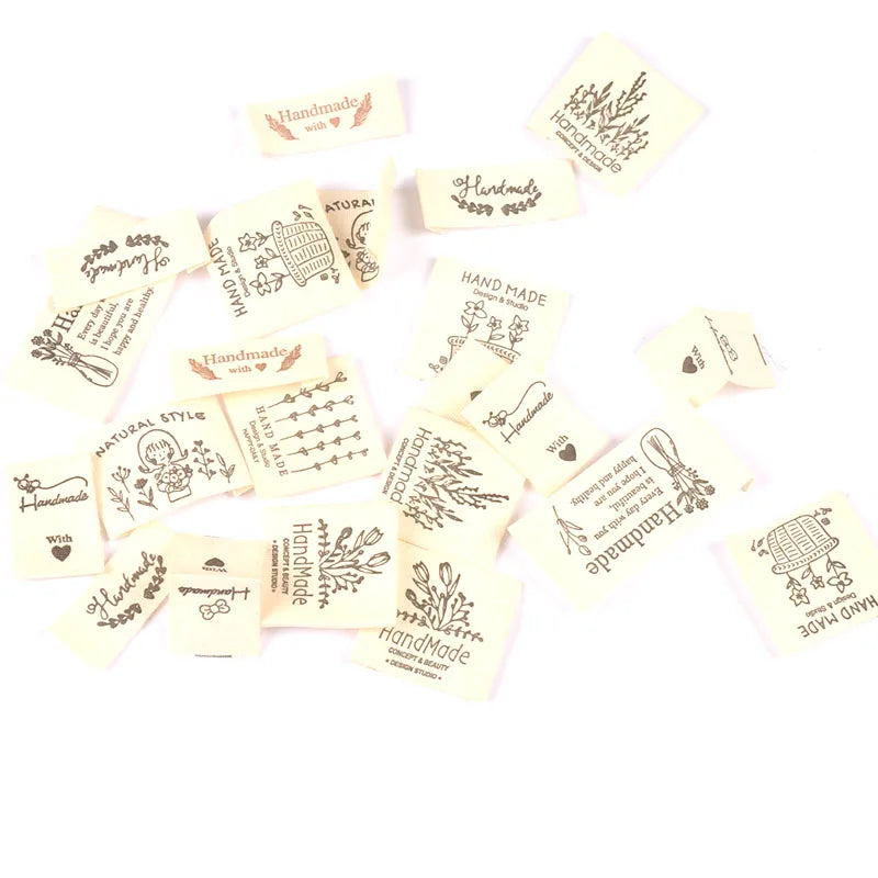 50pcs 14.5-53mm Vintage Handmade Fabric Labels Soft Clothing Tags for DIY Sewing Crafts Clothes Scrapbooking cp3820 Qme