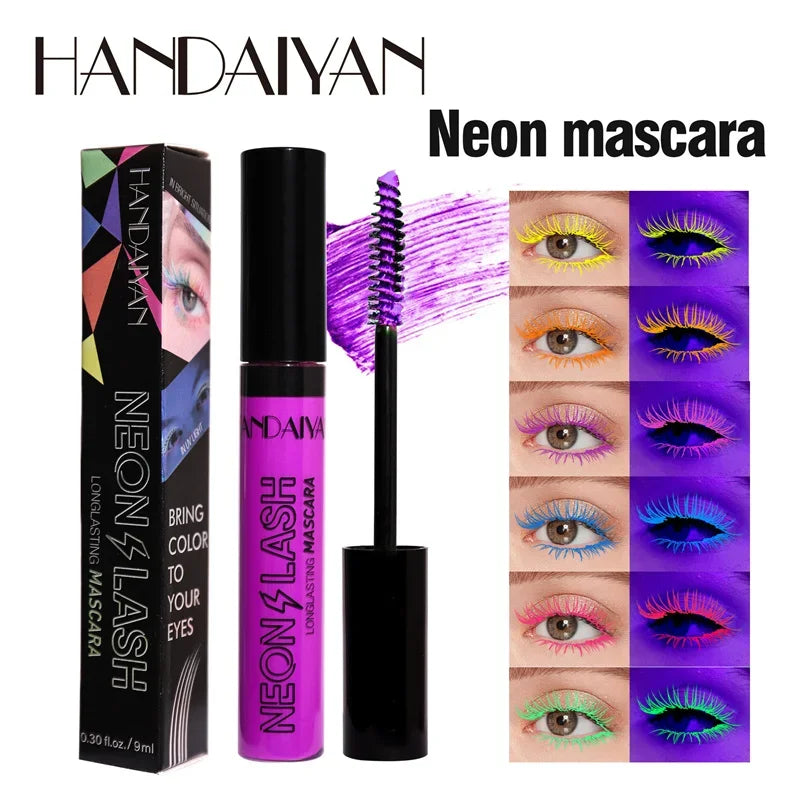 Fluorescence Mascara Waterproof No Blooming Fast Dry Colorful Neon Eyelashes Curling Yellow Blue Lengthens Eye Lashes Cosmetics Qme