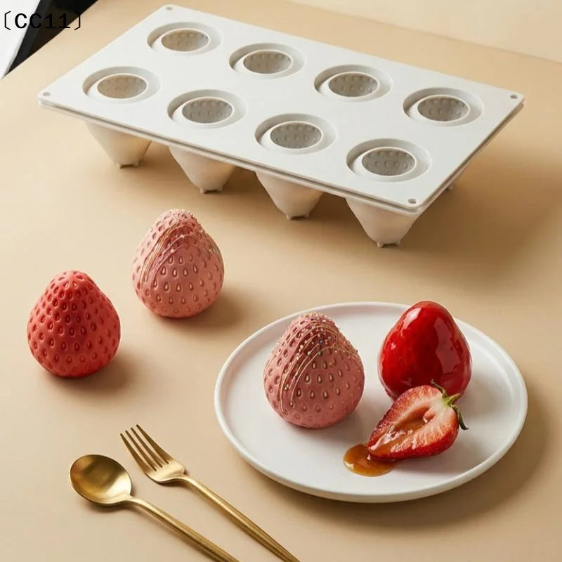 8-Cavity Strawberry Mousse Cake Silicone Mold Chocolate Pudding Qme