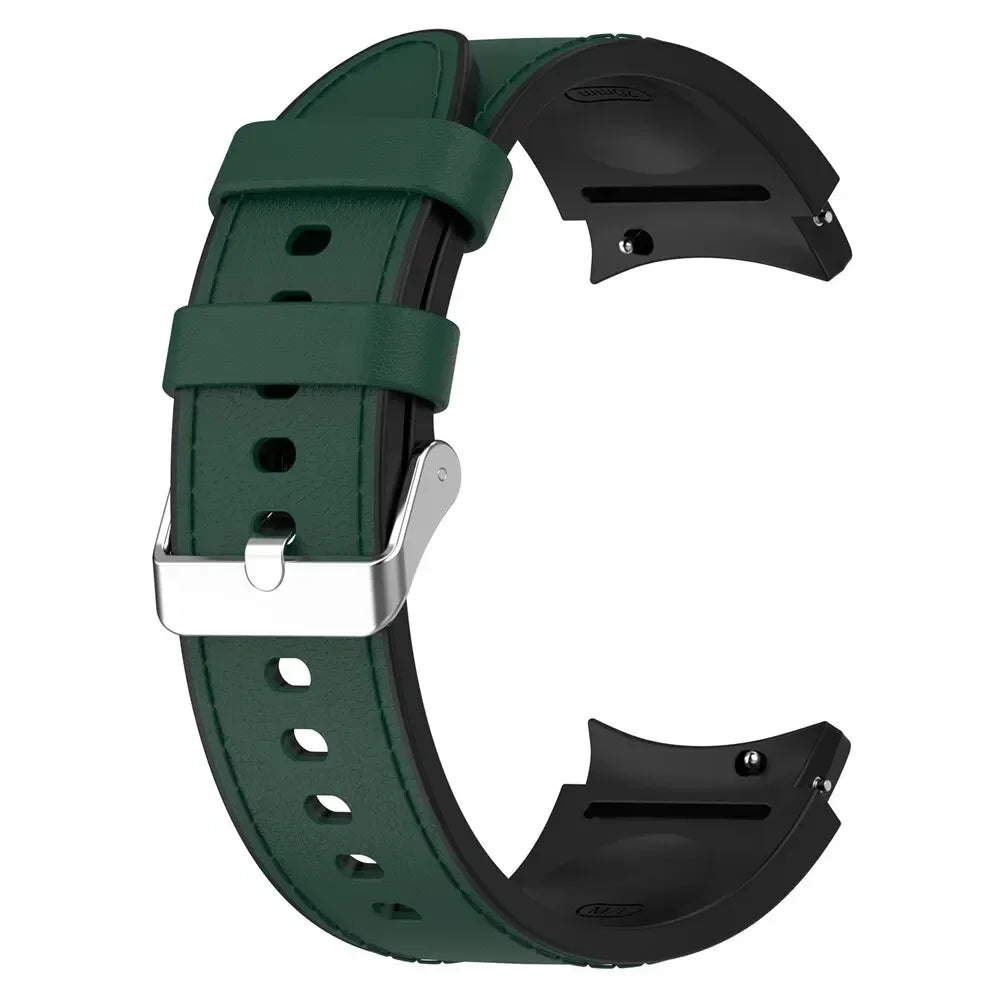 Silicone+Leather Strap For Samsung Galaxy Watch 7 6 4/5 Pro 40mm 44mm Band 6 4 Classic 47 43mm 46mm Replacement Correa Bracelet Qme