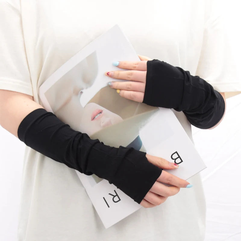 New Gothic Lolita Anime Solid Soft Rock Punk Gloves JK Girls Mittens Oversleeve Men Women Sun Block Cuff Fingerless Arm Warmers Qme