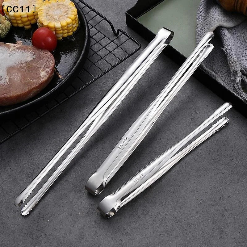 Stainless Steel Barbecue Tongs Kitchen Vegetable Reusable Meat Qme