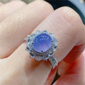 Imitation Natural Jade Marrow Purple Luo Ice Seed Zircon Ring Plated with S925 Silver Luxury Banquet Sparkling Jewelry Ring Qme Silver Plated PURPLE