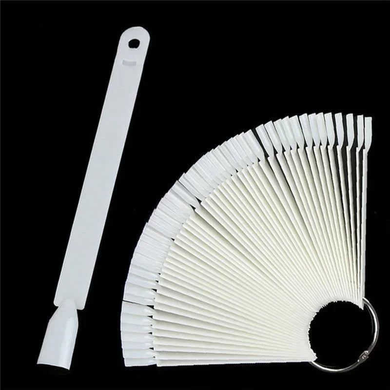 50PCS Color Card False Nail Tips Fan Transparent White Fake Nail Tips Nail Art Practice Display Design Tools Qme