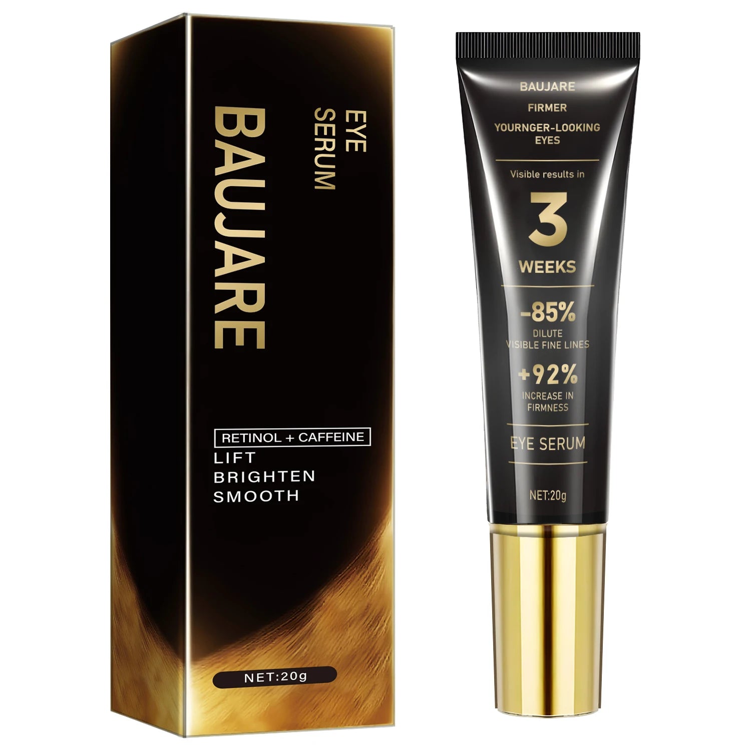 Retinol & Caffeine Eye Serum - Lifts, Brightens & Smooths with Hyaluronic Acid, Collagen & Bee Venom for Elastic, Youthful Eyes Qme black 20g