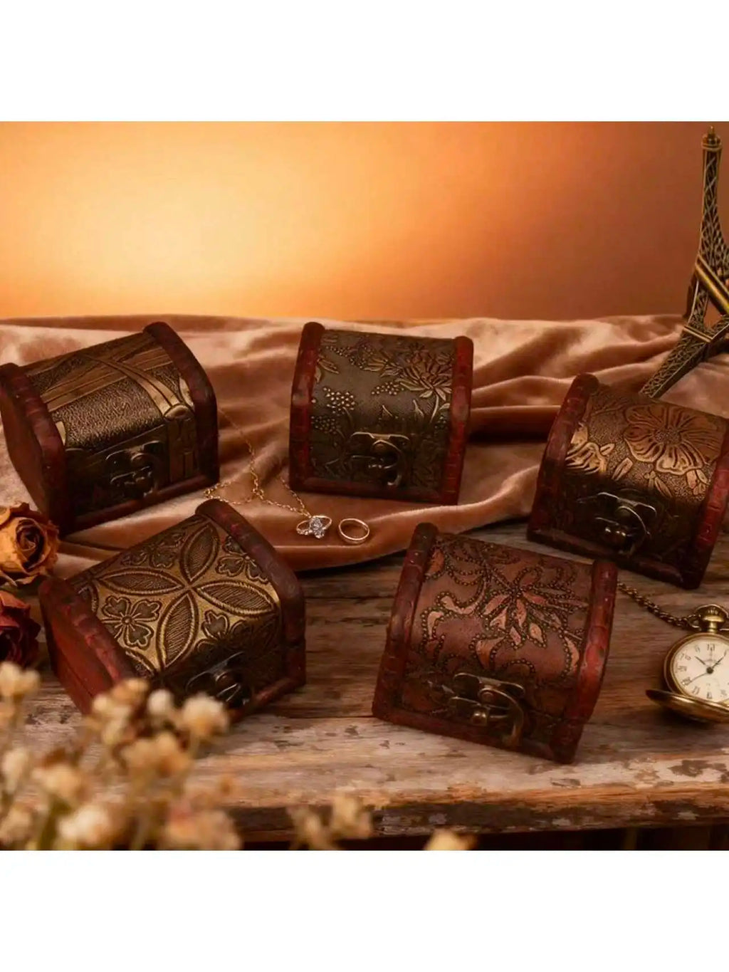 Mini Antique Wooden Treasure Box Jewelry Storage Retro Texture Full Qme