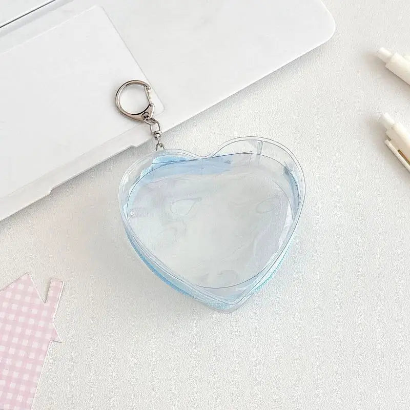Portable Colorful Heart Transparent Zipper PVC Storage Bag Kaychain Qme A4