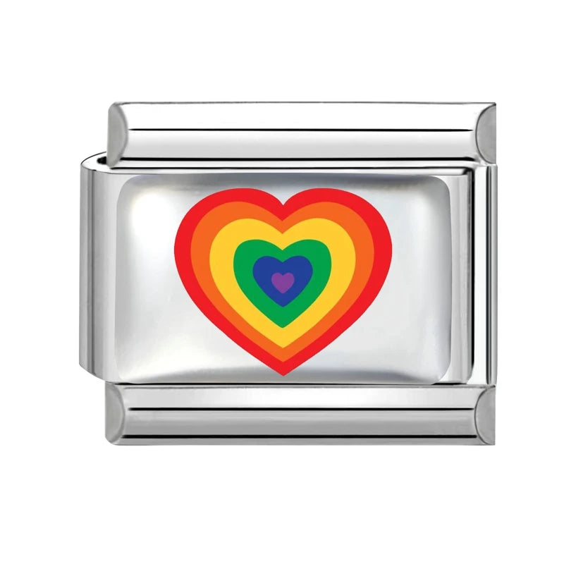 2026 Y2K Rainbow Heart Earth Blue Series Pattern Italian Charm Links