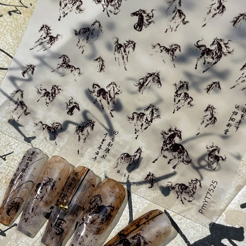 DIY Year Decoration Manicure Decal Ink Painting Vivid Black White Qme