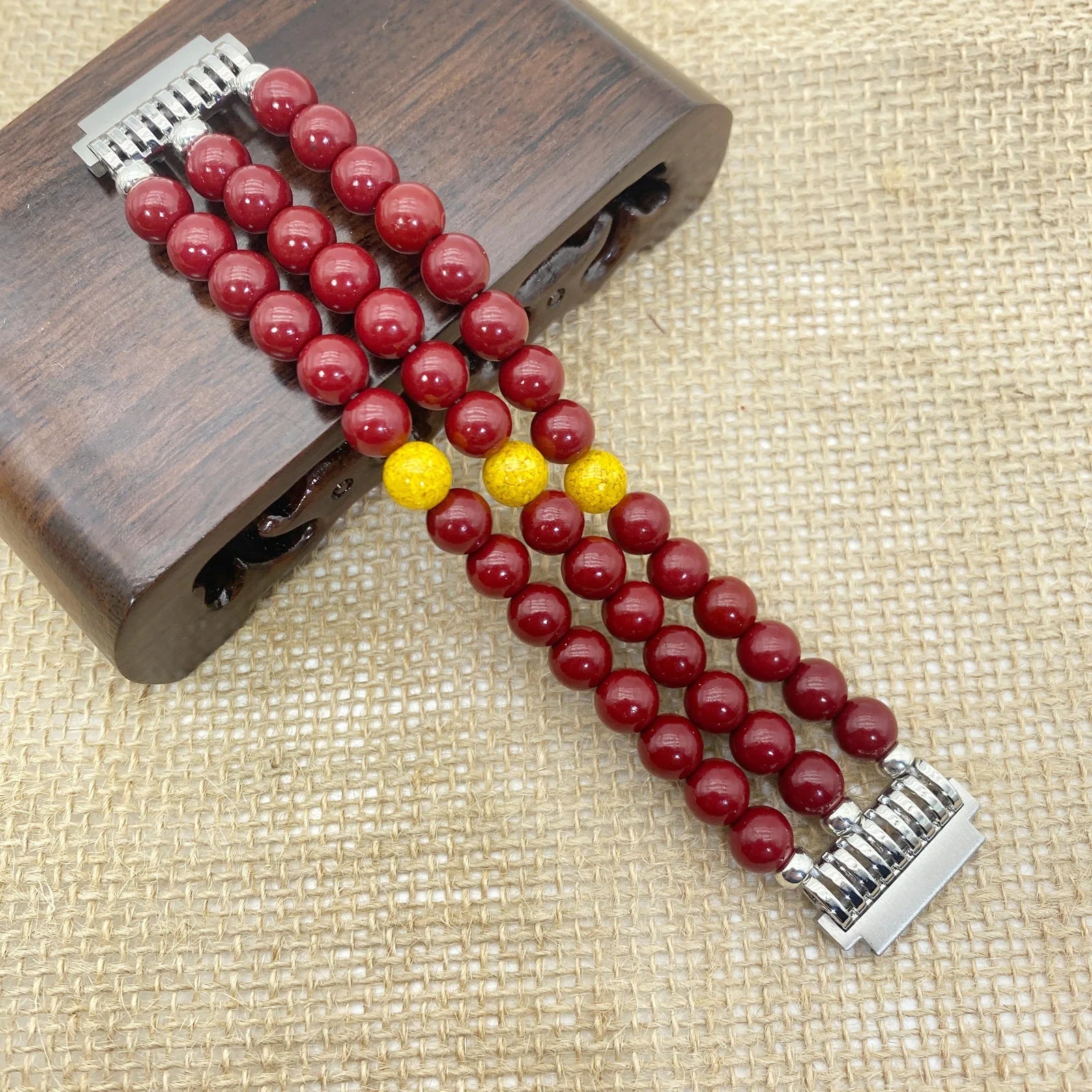 18mm Interface Premium Sandalwood Cinnabar Strap - Buddhist Beaded for Huawei Watch Qme