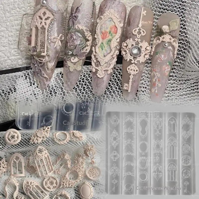 3D Silicone Nail Art Mold European Retro Patterns Candlestick Candle Qme