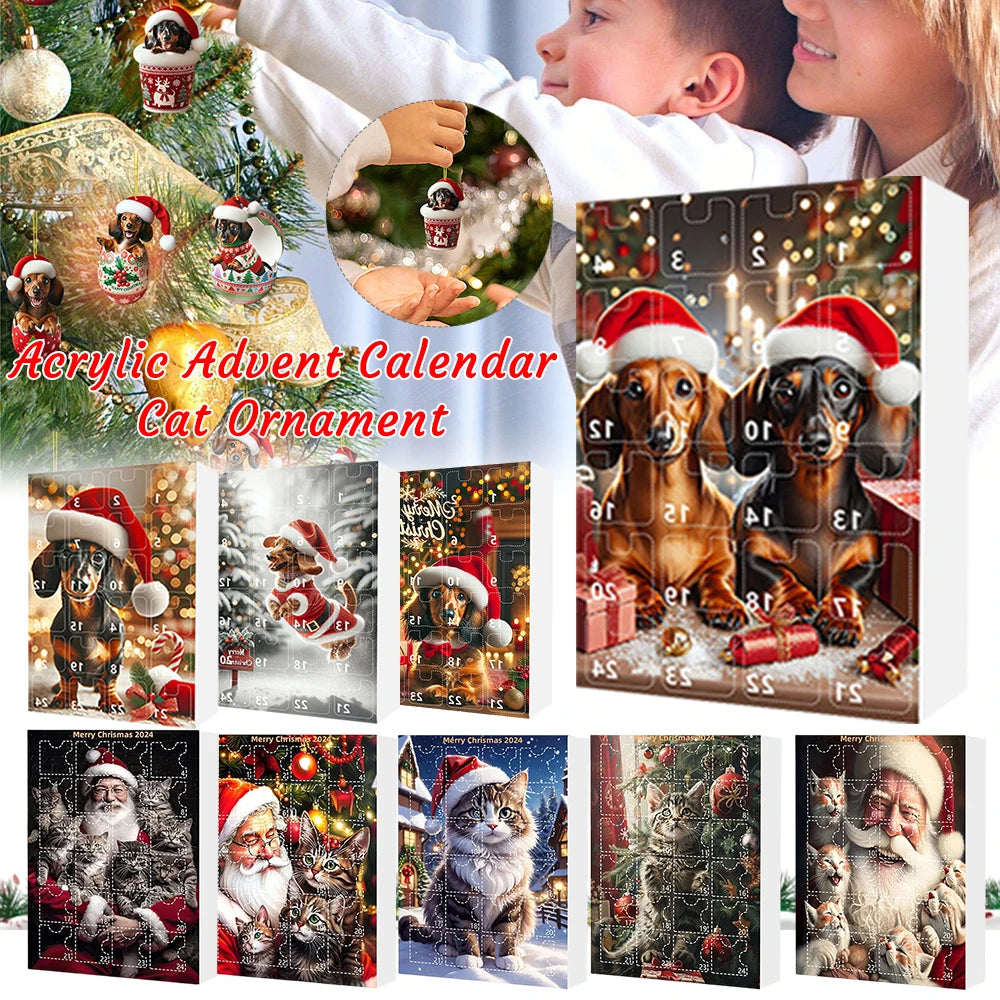 24 Days Christmas Countdown Calendar W/Dachshunds Figure Ornaments Xmas Advent Calendar Xmas Gifts for Dog Lover Qme
