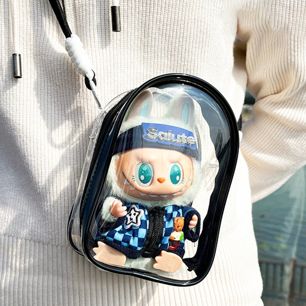 Labubu Protect Case Labubu Sitting Party 15cm Cotton Doll Shoulder Pain Bag PVC Storage Bag Labubu Walk Bag Dustproof Qme