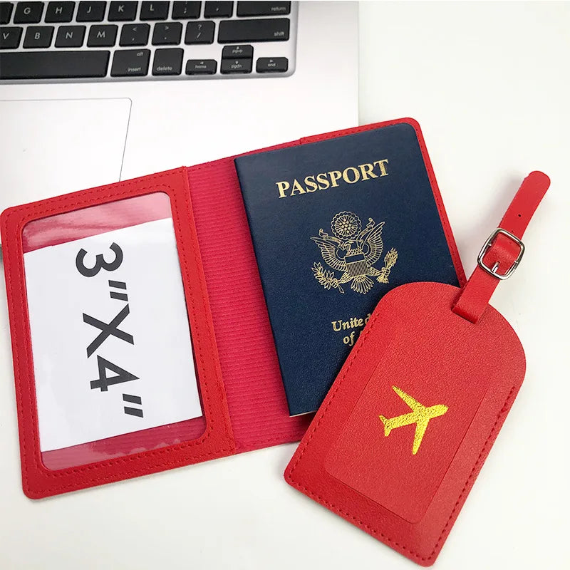 PU Leather Luggage Tag Passport Holder Set Passport Protective Cover Travel Portable ID Credit Card Holder Travel Accessories Qme