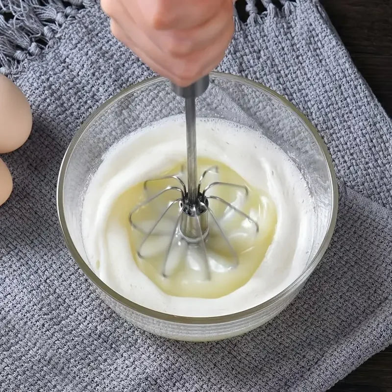 Semi-automatic Egg Beater 304 Stainless Steel Egg Whisk Manual Hand Mixer Self Turning Egg Stirrer Kitchen Accessories Egg Tools Qme