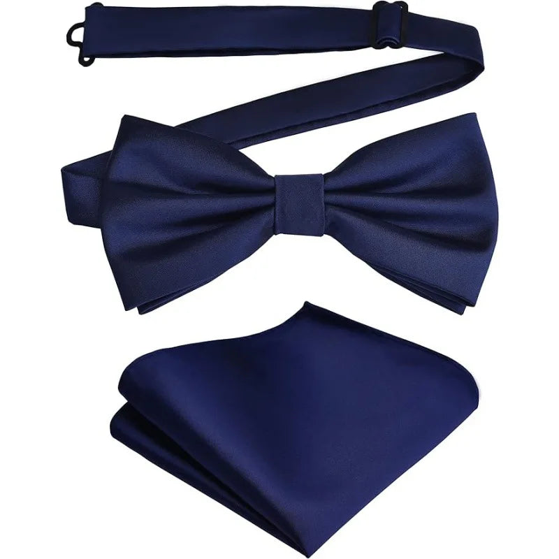 Solid Bowtie Pocket Square Cufflinks Business Men Neck Bow Ties Qme color3