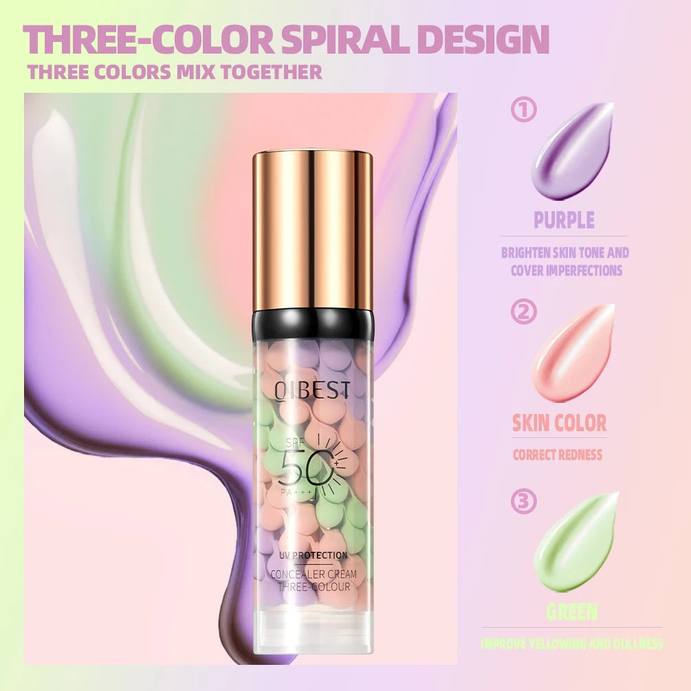QIBEST 2PCS Liquid Concealer Mixed Isolation Lotion Makeup Moisturizing Liquid Foundation Skin Tone Brightening Face Primer Qme