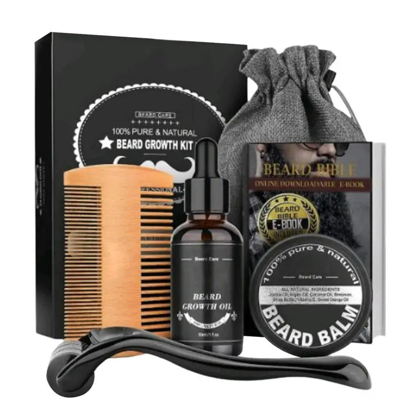 5pcs Men Beard Barba Grooming Beard Set Beard Growth oil Men Hair Enhancer Thicker Mustache Grooming Beard Care Oil comb bag Qme China Mainland