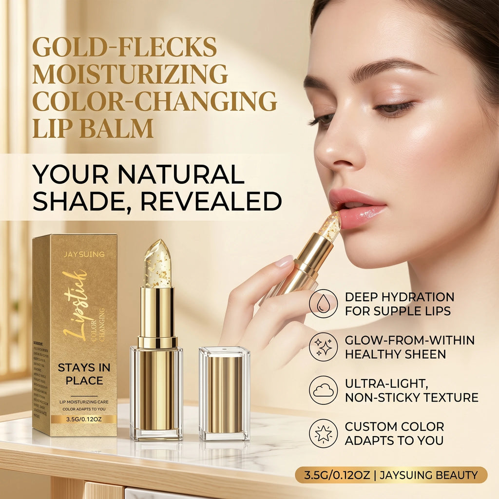 Jaysuing Color Changing Lipstick Lasting Fade-Resistant Non-greasy Moisturizing Lip Balm Gold Temperature Change Lip Makeup 3.5g Qme