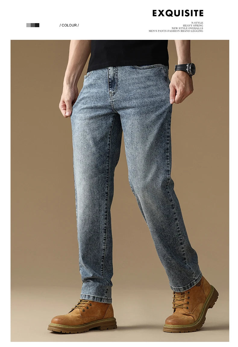 Summer new men's lyocell straight-leg casual versatile thin stretch fashion jeans Qme