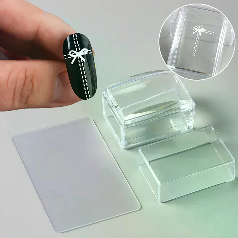 Transparent Rectangle Nail Art Stamper Scraper Silicone Head Transfer Qme