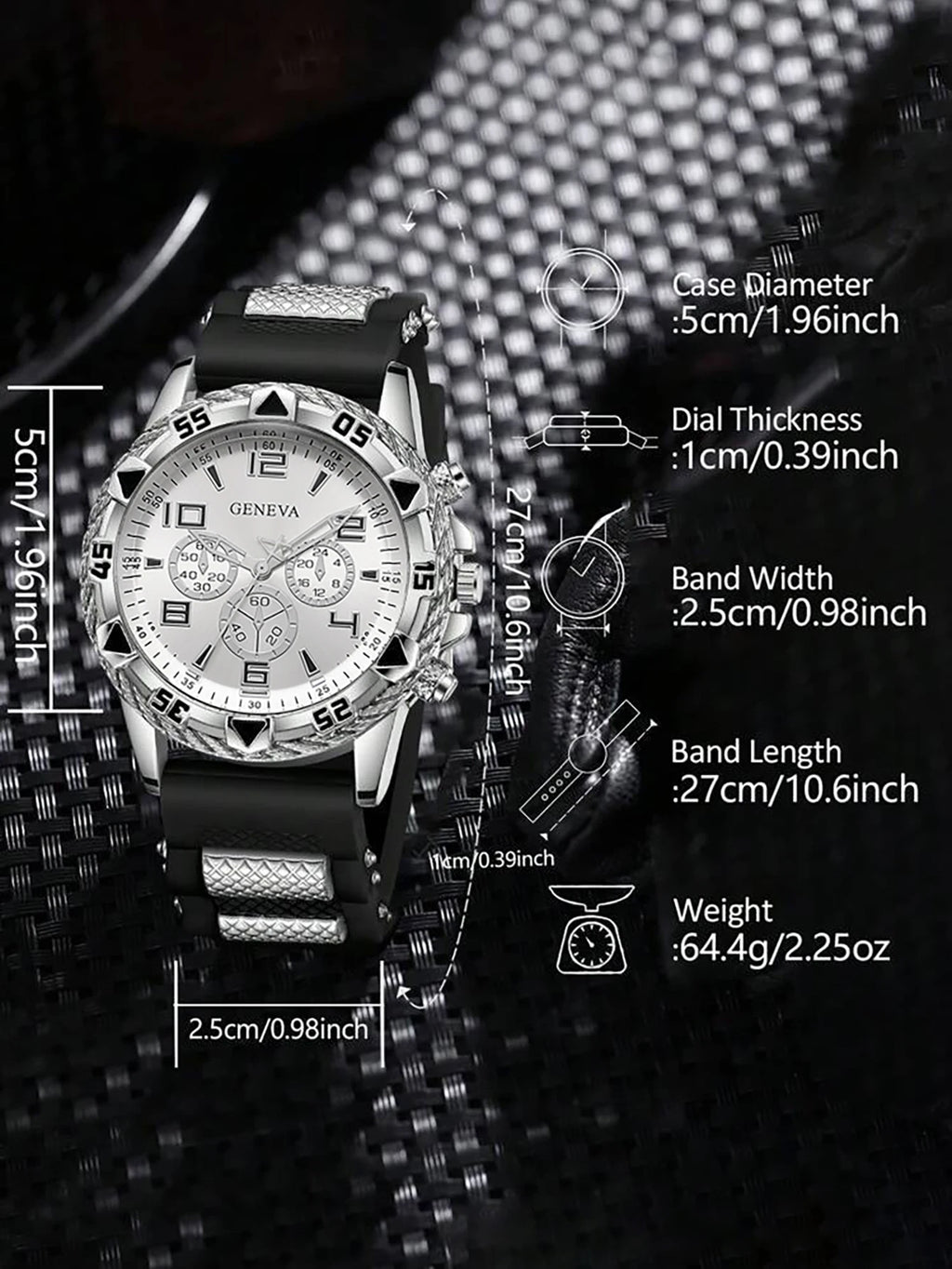 Men's Quartz Watch with Cuban Bracelet Silicone Strap for Daily Festive Wear No Box Included Qme