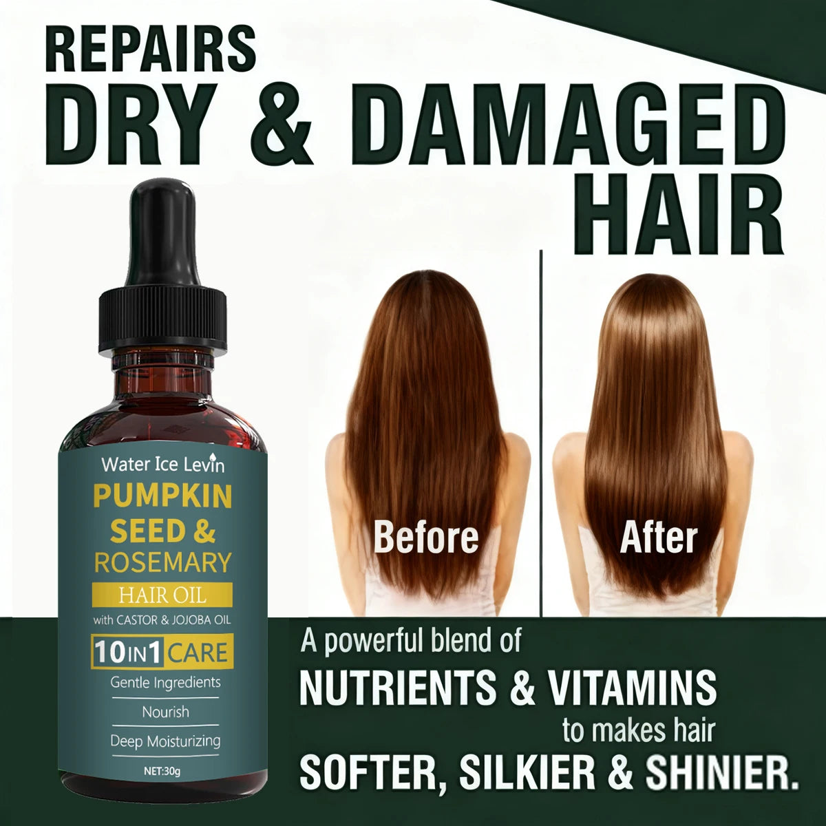 Pumpkin Seed & Rosemary Hair Oil 10-in-1 Care for Deep Nourishing & Moisturizing,Gentle Formula for All Hair Types Qme