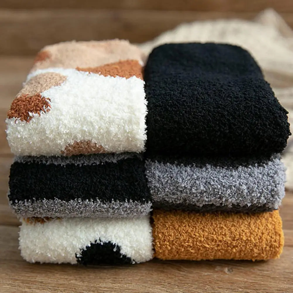 Women Winter Warm Fluffy Socks Cute Animal Claw Cat Paw Footprint Fuzzy Socks Female Thick Coral Fleece Home Floor Sleep Socks Qme