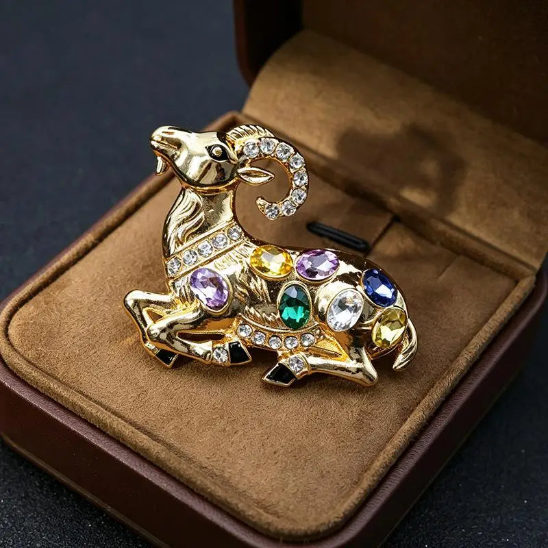 Lovely Goat Brooches For Women Unisex Rhinestone Beautiful Year Of The Sheep Animal Brooch Pin New Year Gifts Qme style 1