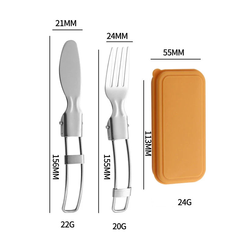 304 Stainless Steel Folding Cutlery Set Knife Fork Spoon Portable For Outdoor Picnics Camping Back To School Student Cutlery Box Qme 2pcs Yellow1