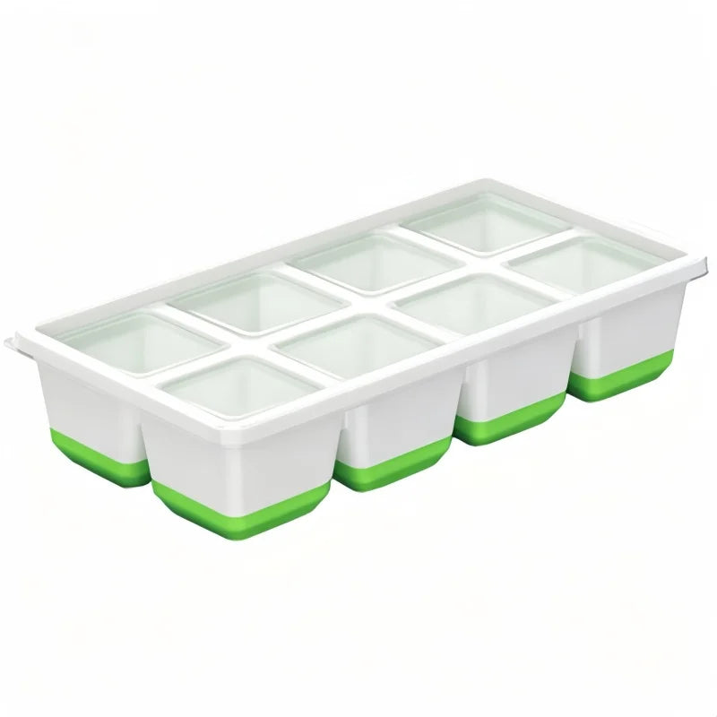 8 Grid Large Square Plastic Ice Tray with Lid, Soft Bottom Easy To Release Mold Large Ice Cube Mold for Whiskey Cocktail Qme 1pcs green