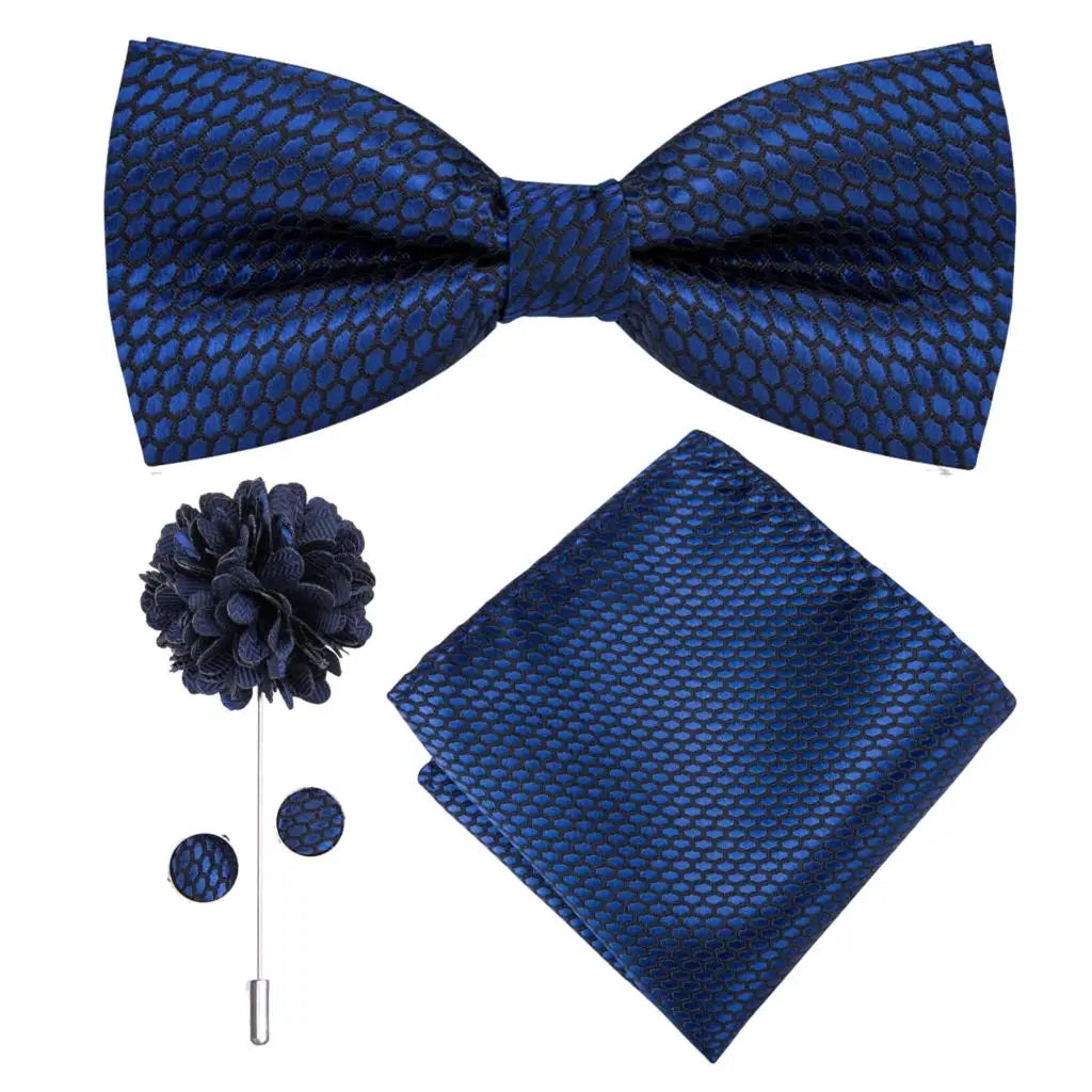 Hi-tie Silk Men's Bowtie Pocket Square Cufflinks Brooch Jacquard Qme LH0767-0045