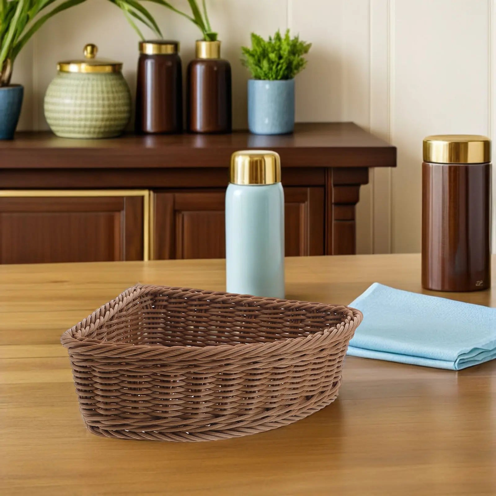 2Pcs Corner Storage Basket Half Circle 10 Inch Imitation Rattan Woven Tray Wardrobe Organizer Side Table Organizer Basket Qme Default Title