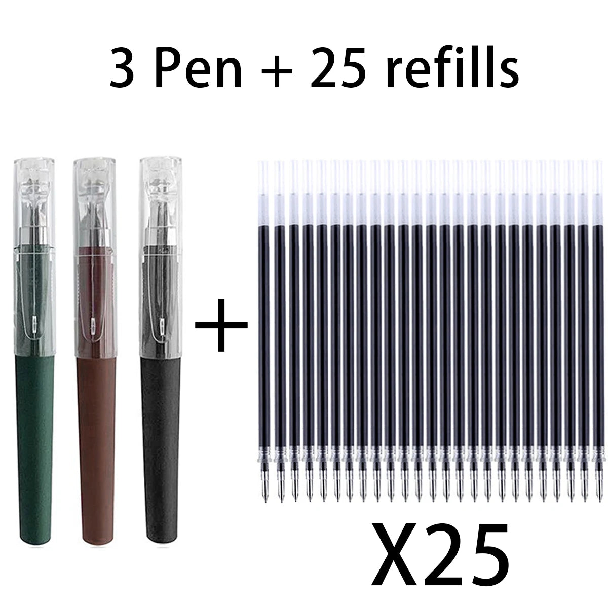 Black 0.5MM Gel Pen refills Set Mini Portable For Business Signature Students Exams Office Stationery Qme 3 Pen 25 refills D