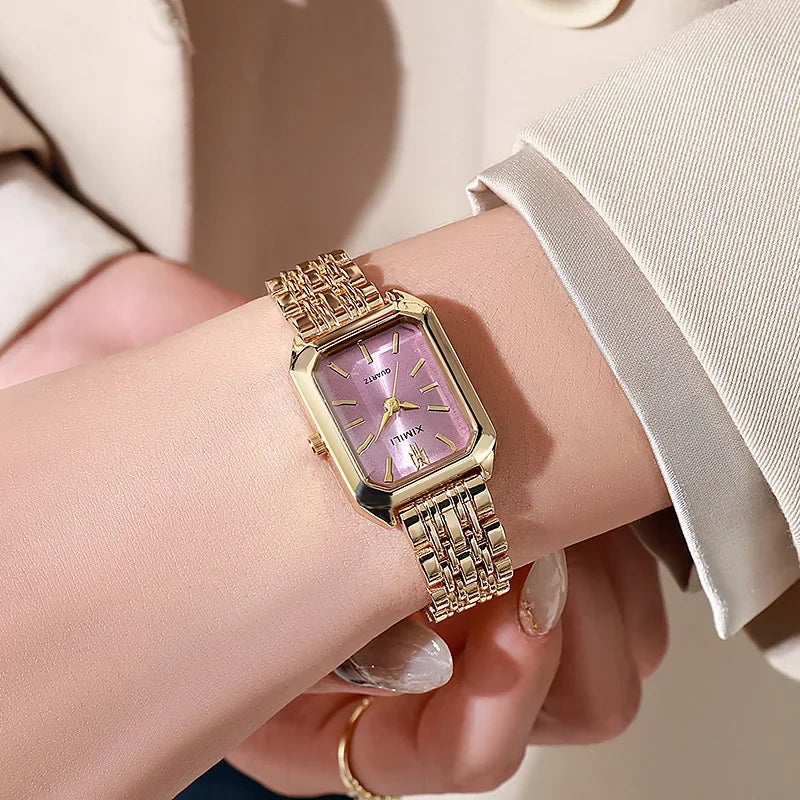 2026 2026 Light luxury steel strip women's watch pointer female student fashionable simple square quartz watch Qme GDPK
