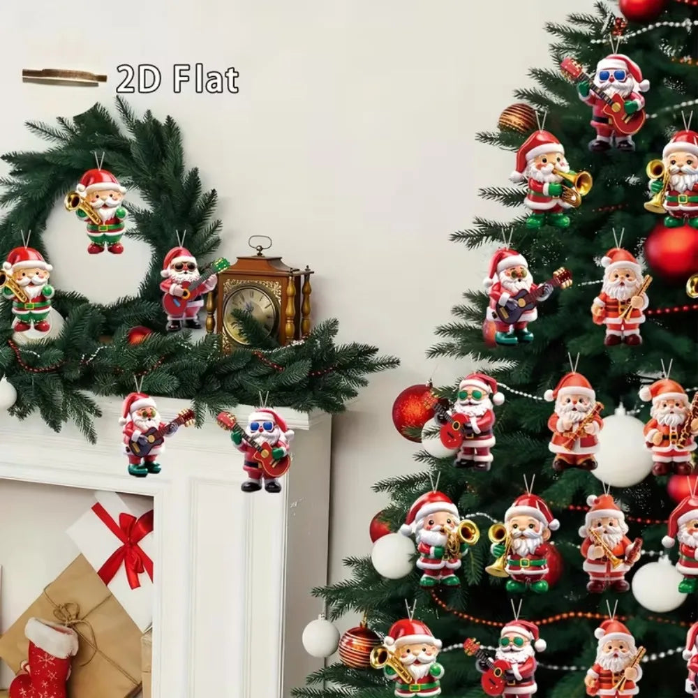 Vintage Wooden Santa Claus 2D Flat Christmas Tree Decorations Cute Qme