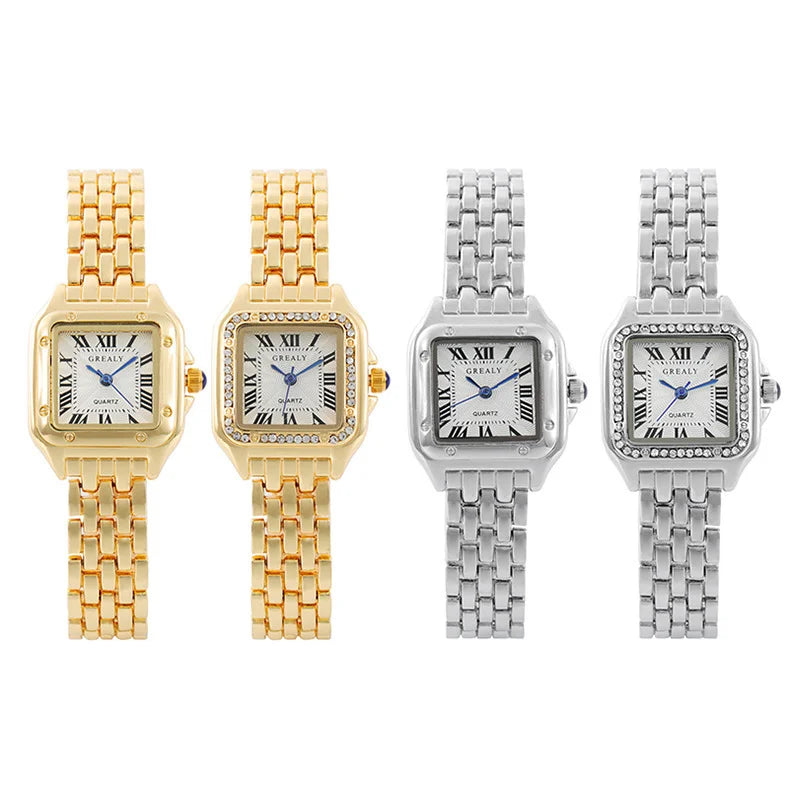 Ladies' Fashion Watch, Student Quartz Square Diamond Set Watch, Women's Steel Belt Watch Qme