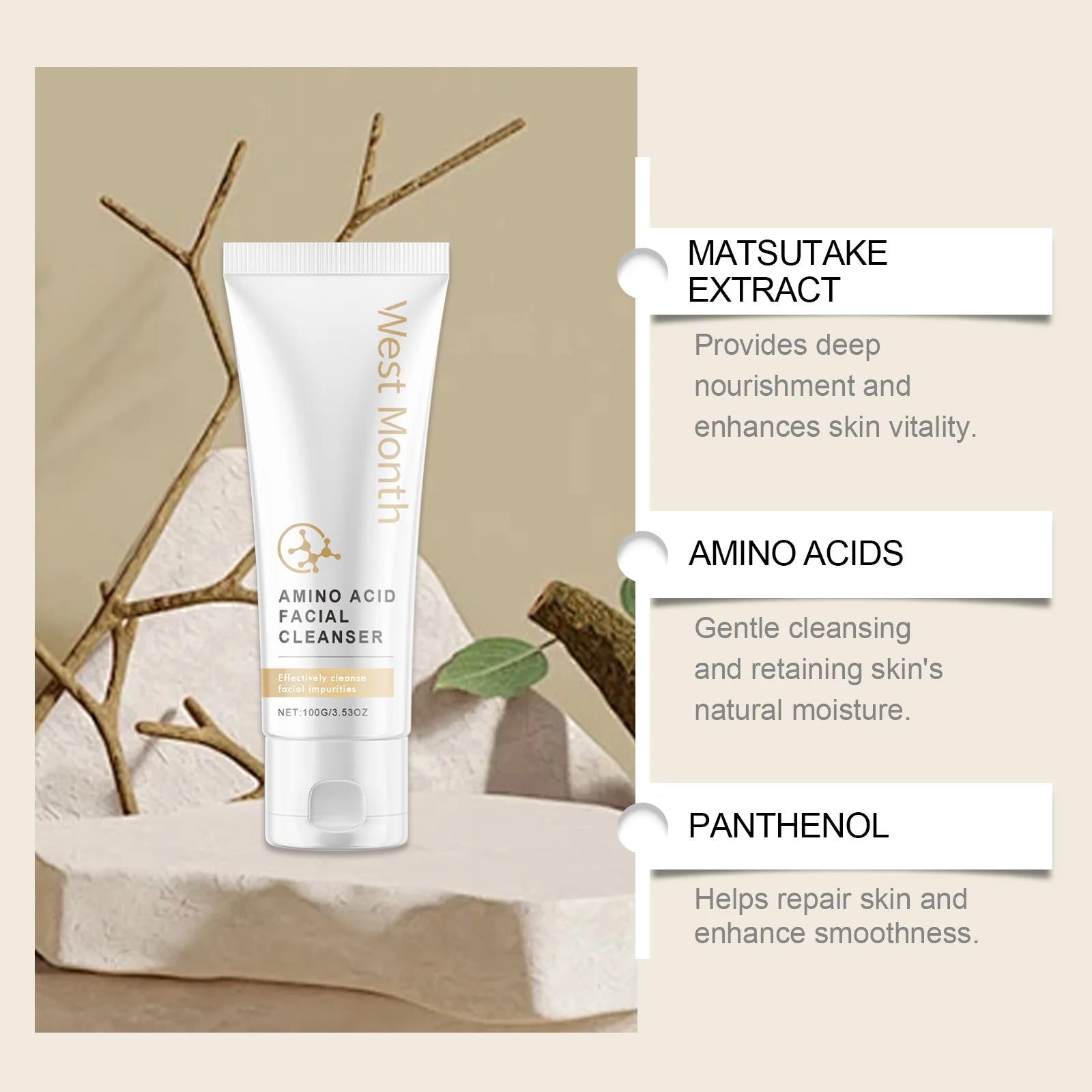 Amino Acid Facial Cleanser Purify Pores Cleansing Reduce Blackhead Oil Control Brightening Softens Skin Moisturizing Face Wash Qme